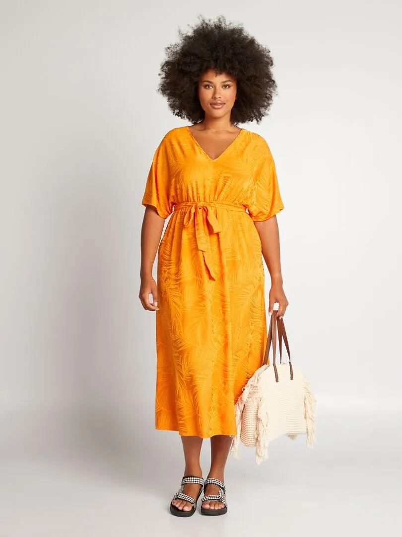 VESTIDO LARGO DE PUNTO JACQUARD TEXTURIZADO  NARANJA
