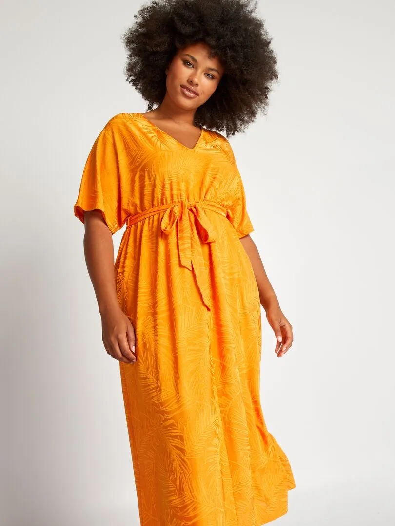 VESTIDO LARGO DE PUNTO JACQUARD TEXTURIZADO  NARANJA