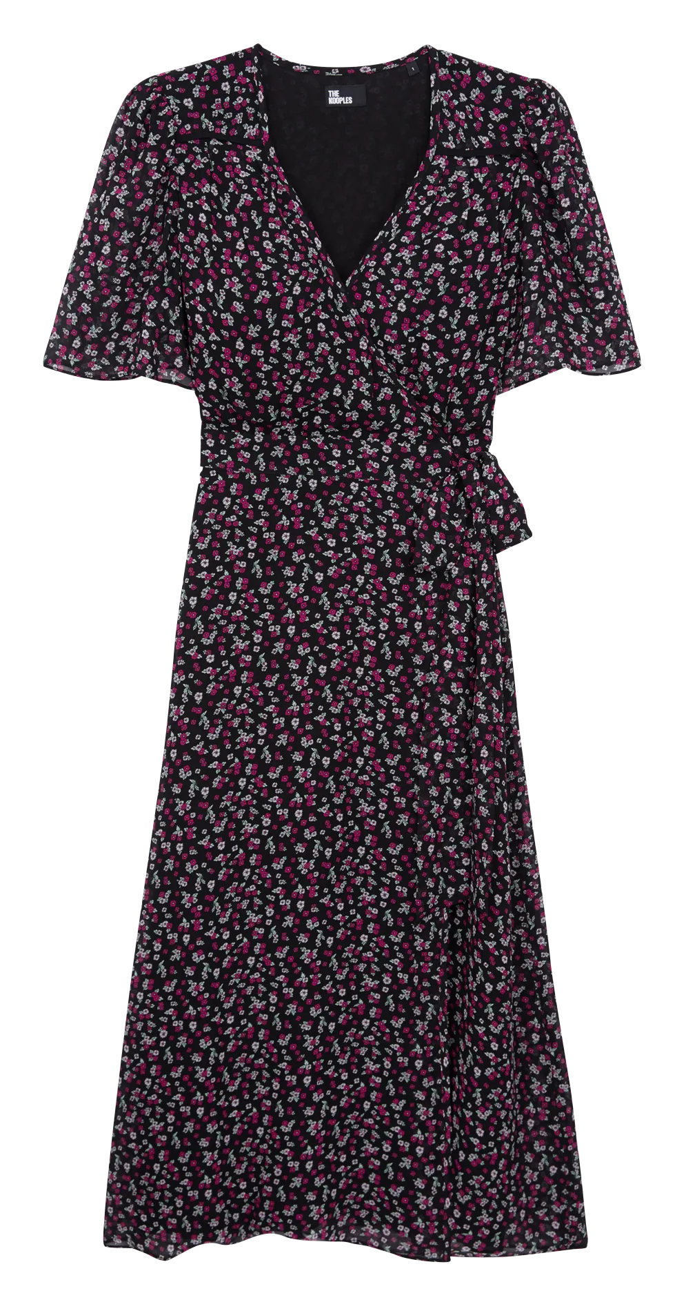 Vestido largo estampado con cuello redondo en rosa