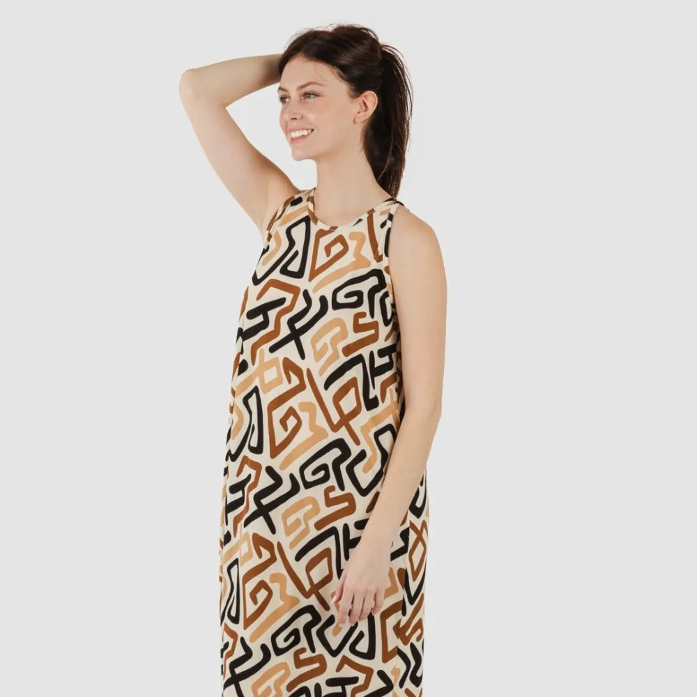 VESTIDO LARGO TIRANTES CREPE DOMEKA MARRóN  NEGRO