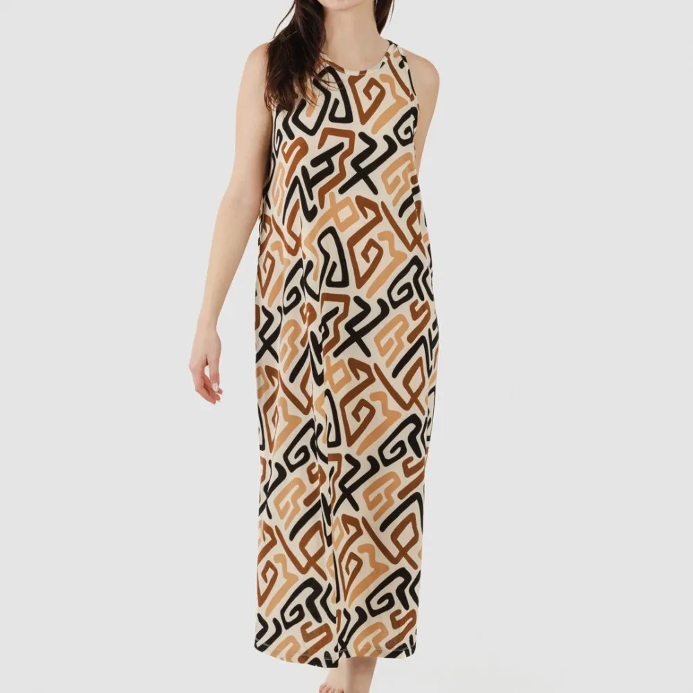 VESTIDO LARGO TIRANTES CREPE DOMEKA MARRóN  NEGRO