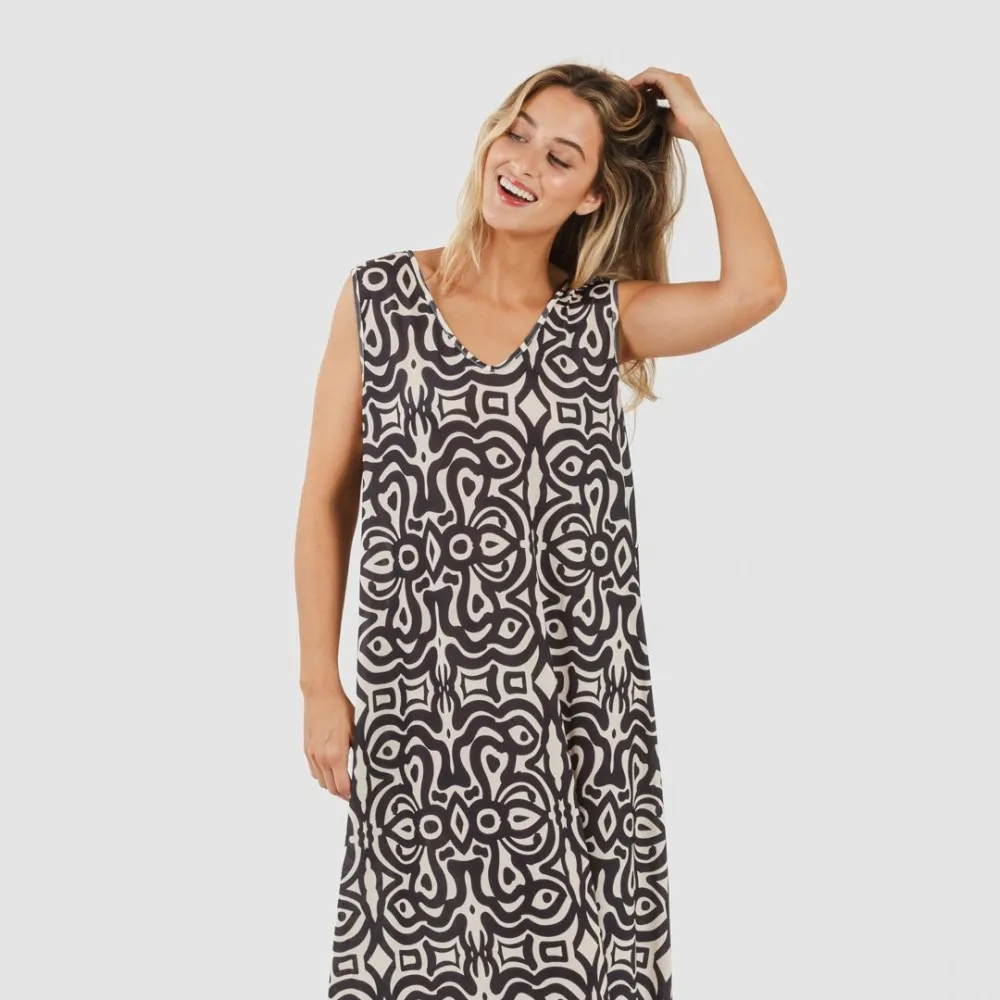 VESTIDO LARGO TIRANTES SOFT PREMURA  BEIGE  NEGRO