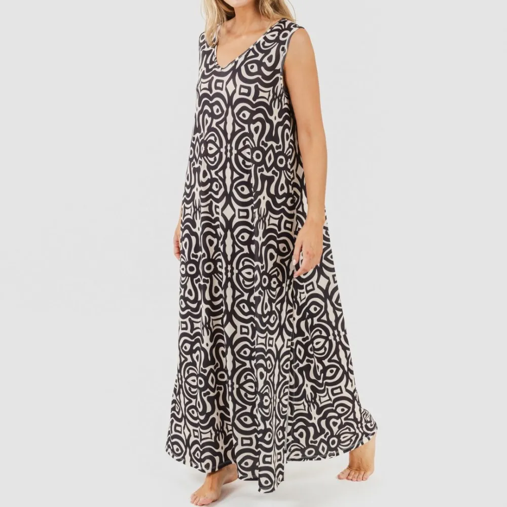 VESTIDO LARGO TIRANTES SOFT PREMURA  BEIGE  NEGRO