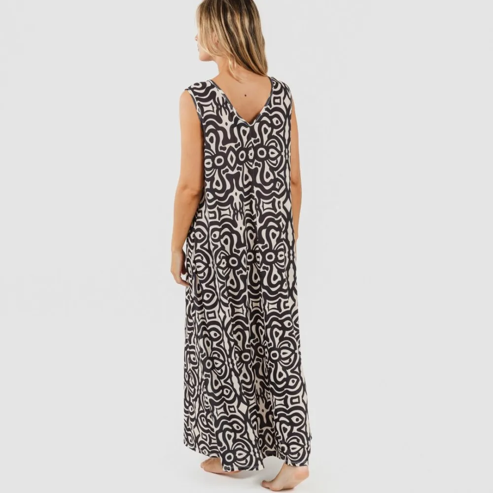 VESTIDO LARGO TIRANTES SOFT PREMURA  BEIGE  NEGRO