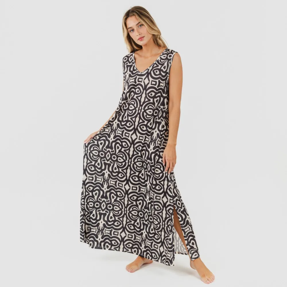 VESTIDO LARGO TIRANTES SOFT PREMURA  BEIGE  NEGRO