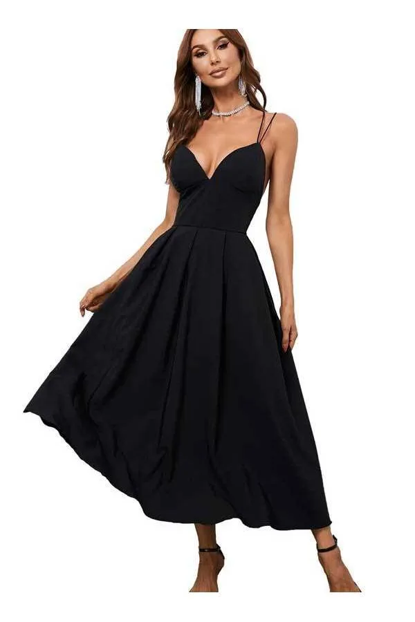 Vestido largo tobillero Black espalda cruzada
