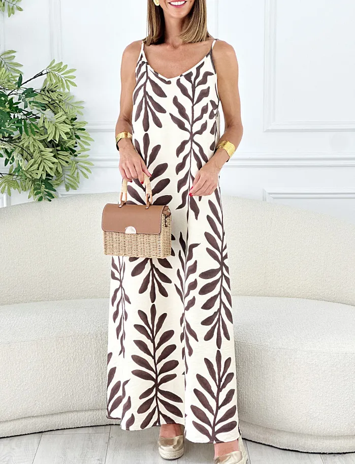 Vestido leaf beige & chocolate