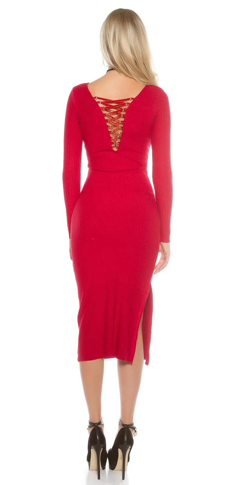 Vestido maxi de punto con aberturas rojo