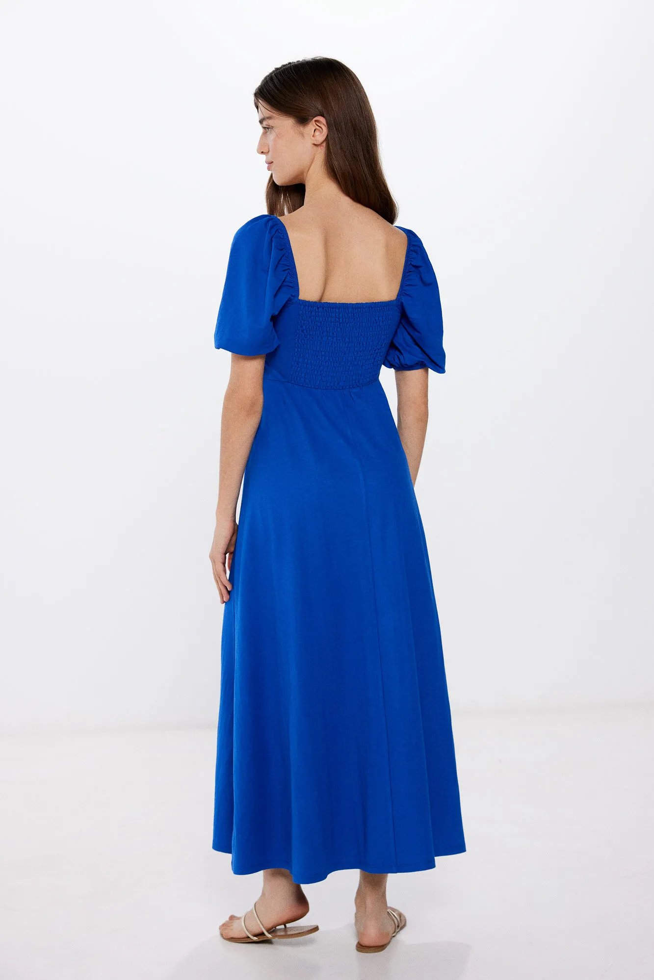 Vestido Midi Liso Mangas Volumen