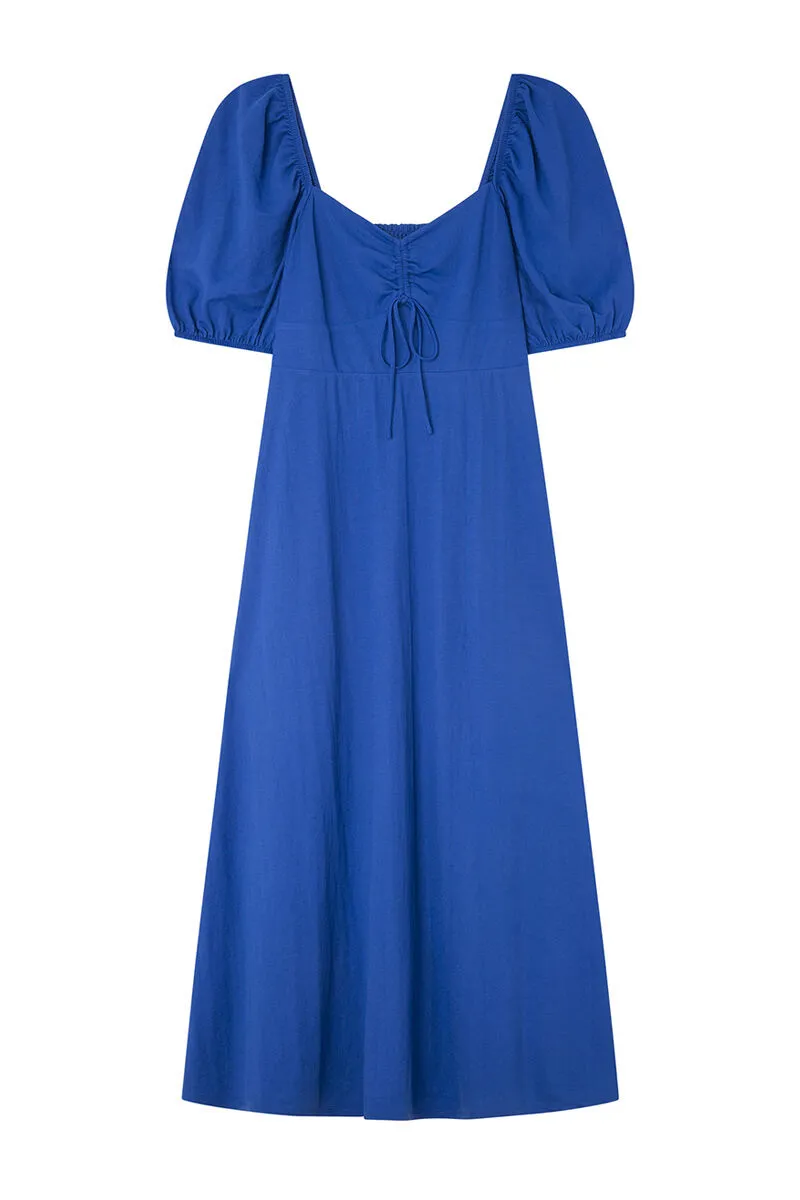 Vestido Midi Liso Mangas Volumen