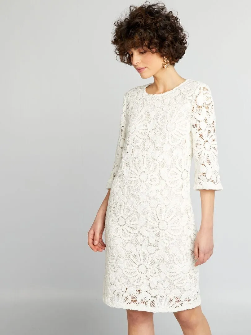 VESTIDO RECTO DE PUNTO CROCHé  BLANCO