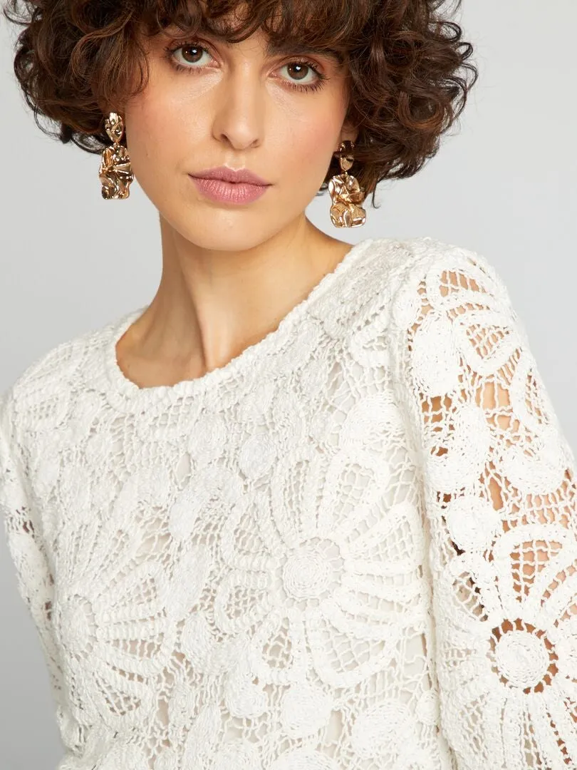 VESTIDO RECTO DE PUNTO CROCHé  BLANCO