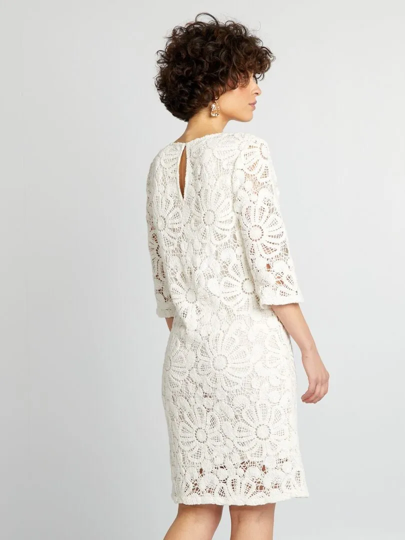 VESTIDO RECTO DE PUNTO CROCHé  BLANCO
