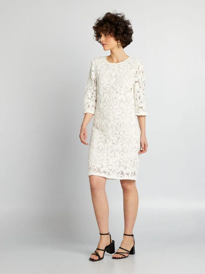 VESTIDO RECTO DE PUNTO CROCHé  BLANCO