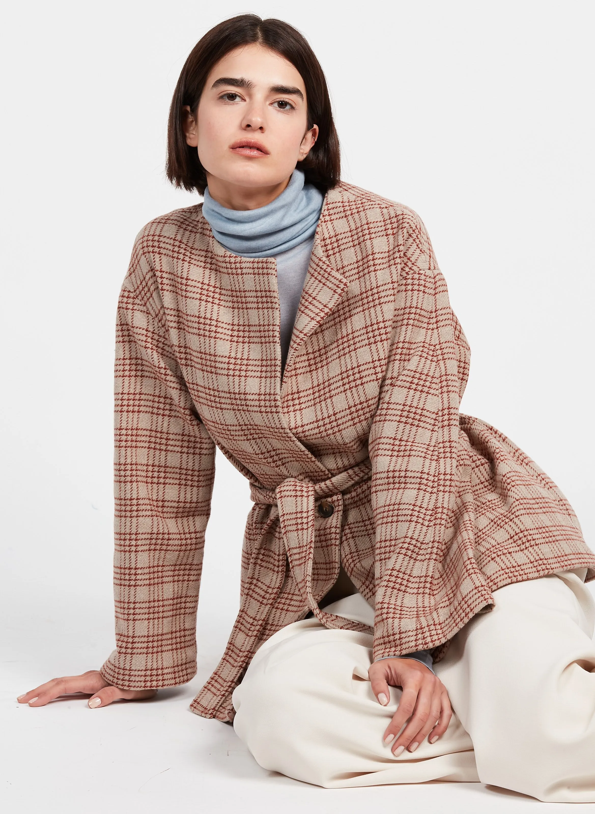 VIELLO  CHAQUETA DE MEZCLA DE LANA A CUADROS EN BEIGE