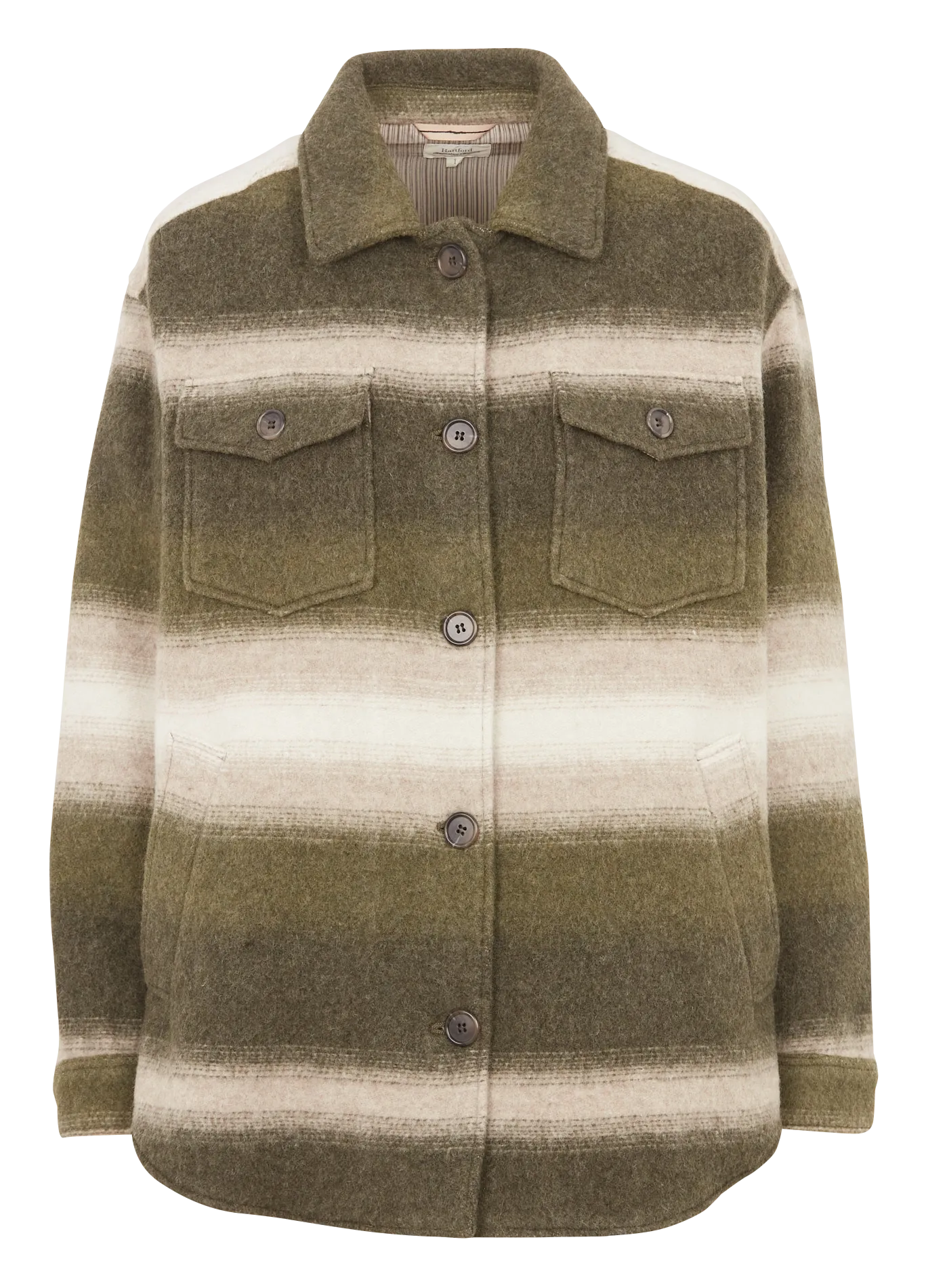 VOLTIGE  CHAQUETA SOBRECAMISA OVERSIZE ESTAMPADA CON CUELLO CLáSICO EN BEIGE