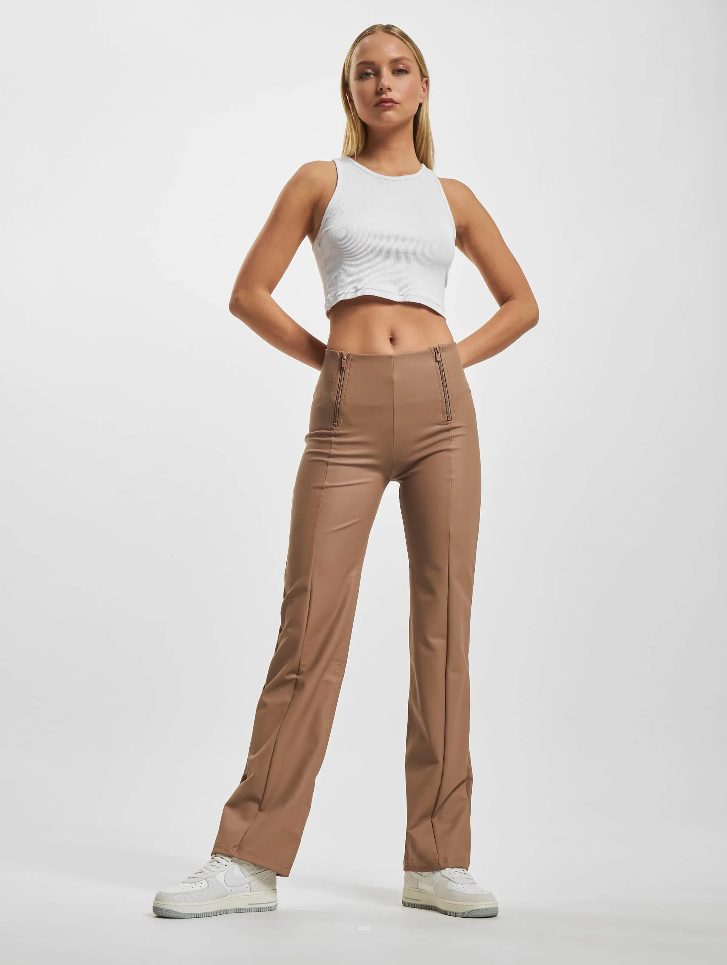 WRUP Vegan Leather Damen Push Up High Waist Cropped Wide Leg 