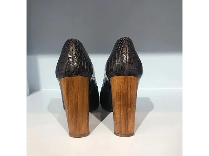 YVES SAINT LAURENT Tacones T.UE 35.5 cuero Gris 