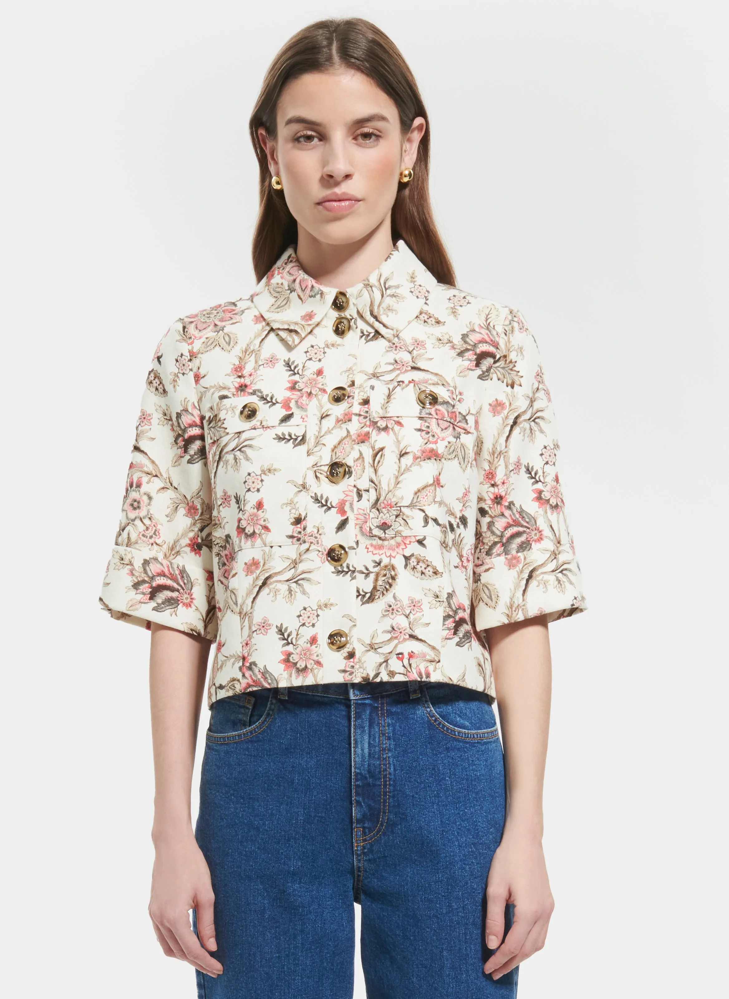 ZAPA CYRILLE  CAMISA RECTA CON ESTAMPADO EN MEZCLA DE LINO EN MULTICOLOR