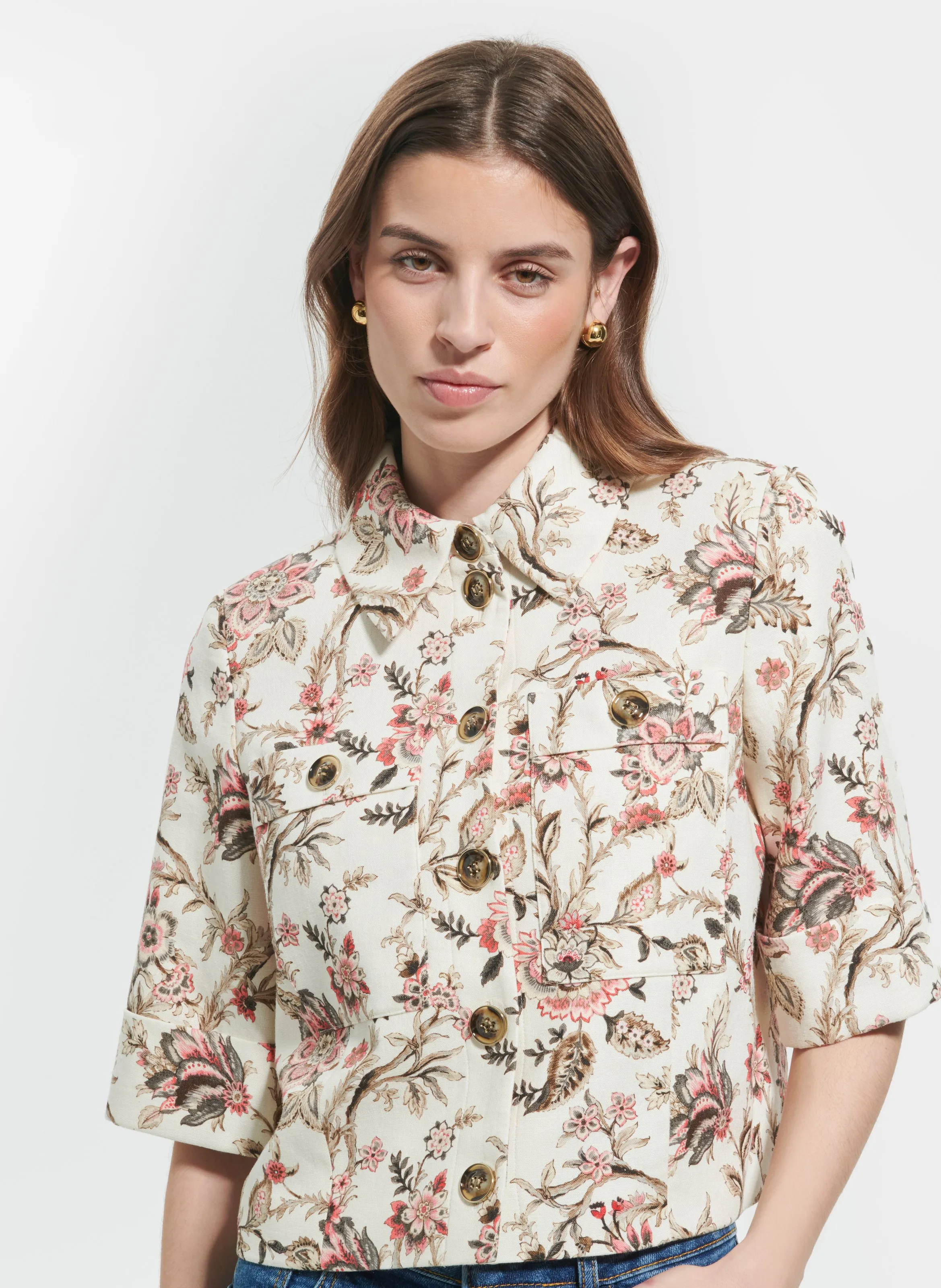 ZAPA CYRILLE  CAMISA RECTA CON ESTAMPADO EN MEZCLA DE LINO EN MULTICOLOR