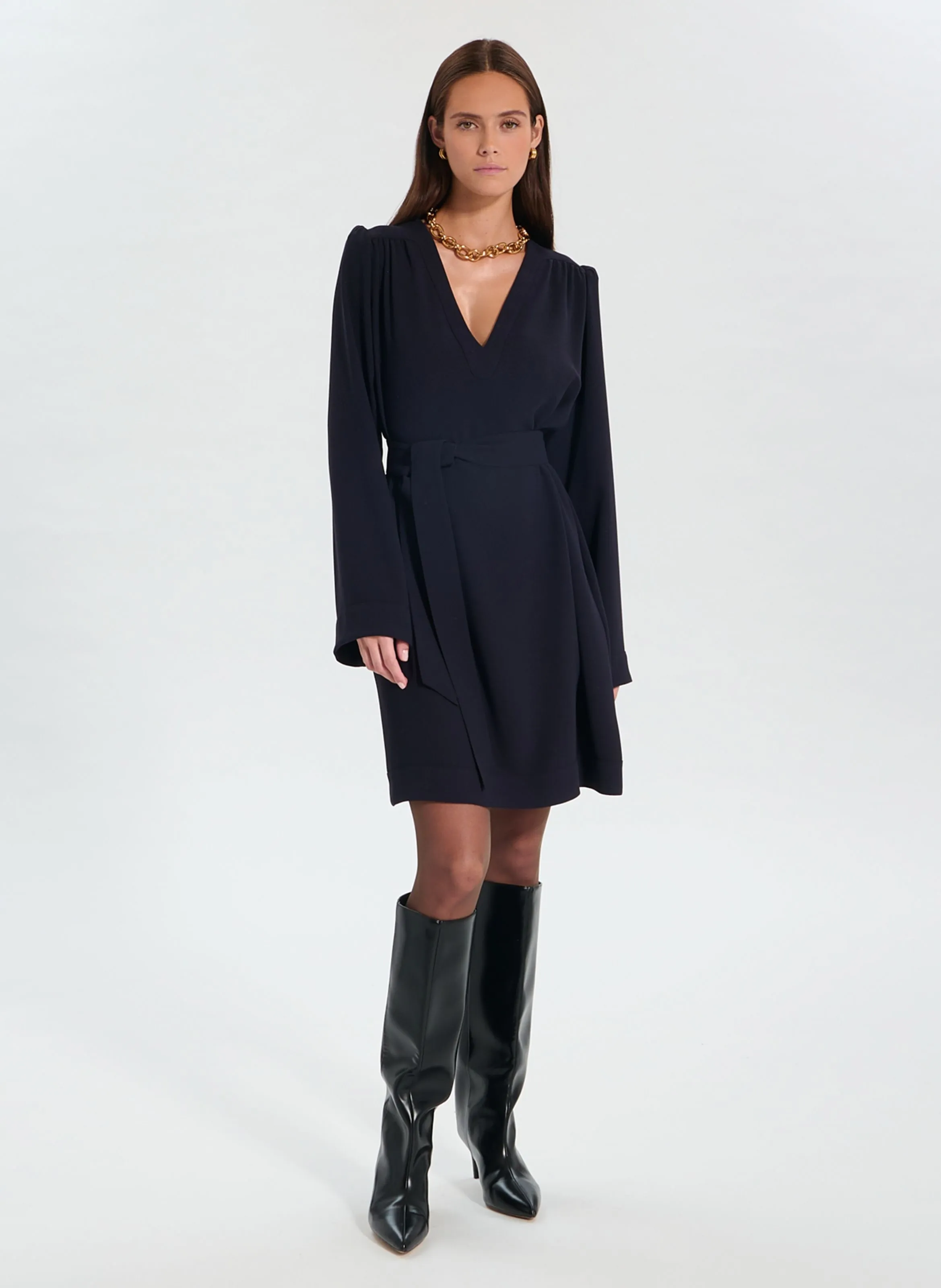 ZAPA RETILIA  VESTIDO CORTO CON CUELLO DE PICO EN AZUL