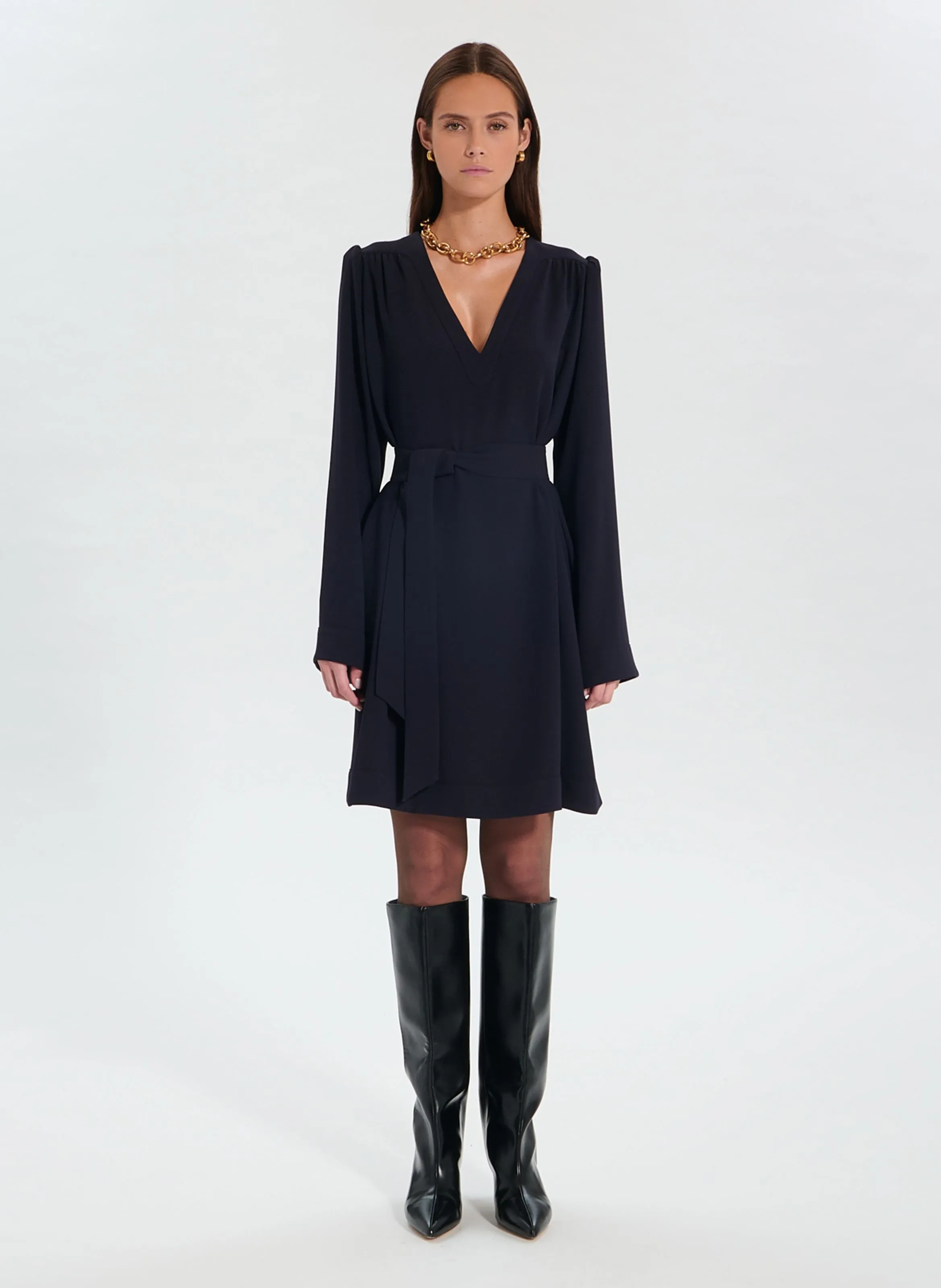 ZAPA RETILIA  VESTIDO CORTO CON CUELLO DE PICO EN AZUL