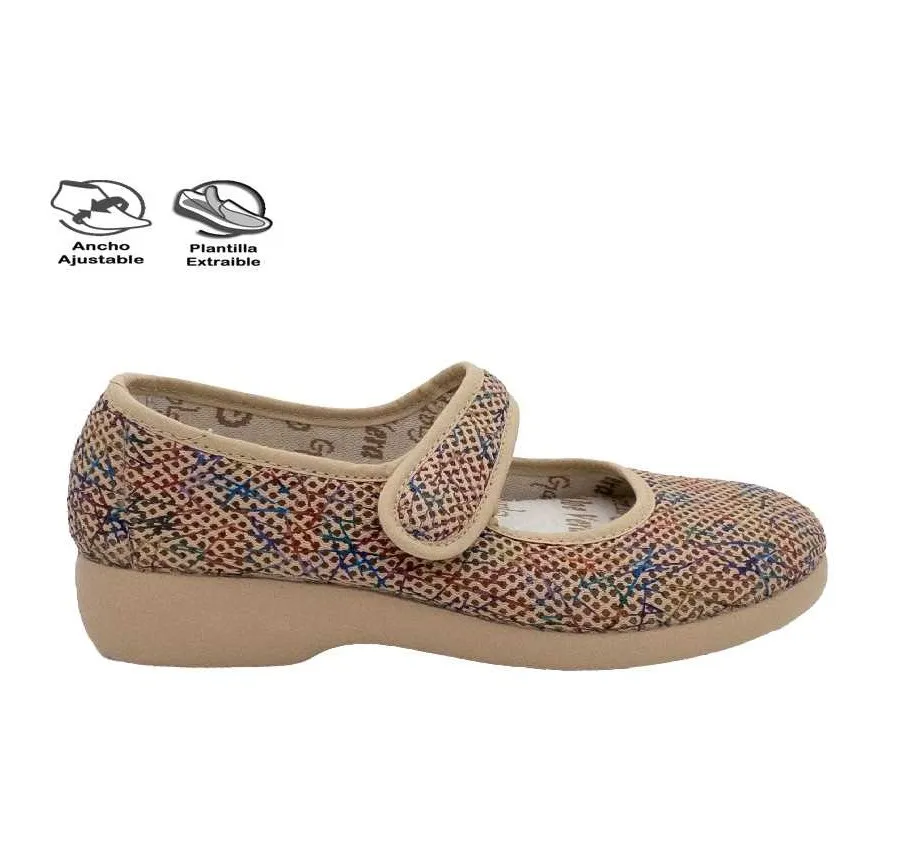 ZAPATILLA GARZÓN 3065.170 ANATÓMICA PARA MUJER PLAYERA CALLE SALÓN VELCRO ALOE VERA REJILLA FIJI BEIG 27725