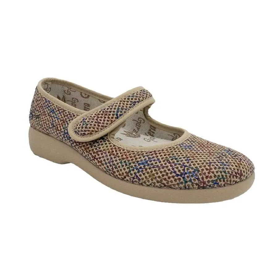 ZAPATILLA GARZÓN 3065.170 ANATÓMICA PARA MUJER PLAYERA CALLE SALÓN VELCRO ALOE VERA REJILLA FIJI BEIG 27725