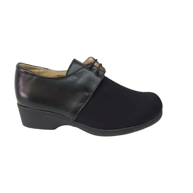 Zapato Confort Piel y Licra Con Cordones Plantilla Extraible.