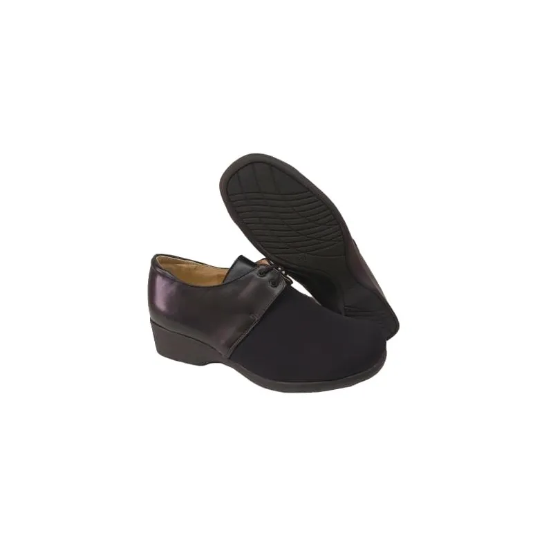 Zapato Confort Piel y Licra Con Cordones Plantilla Extraible.
